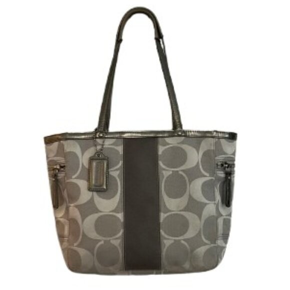 Coach Signature Stripe Light Grey Jacquard Shoulder Bag Tote (13208) - Picture 1 of 8